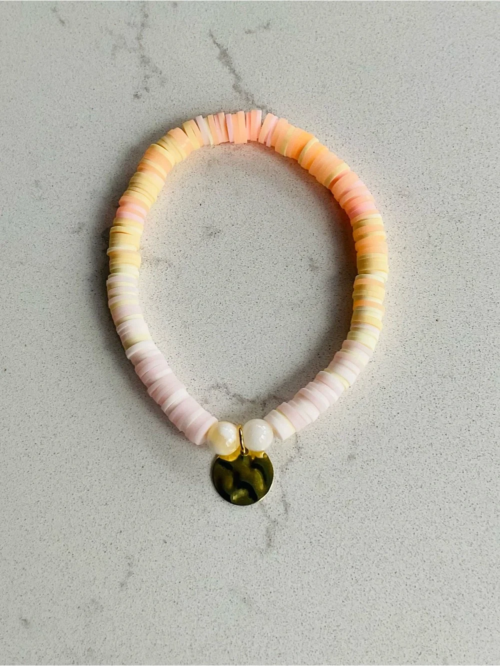 Pastel Peach & Pink clay and rice topaz Beaded Charm Bracelet